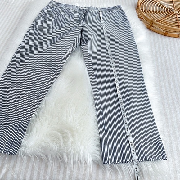 MaxMara Stripe Straight Leg Pants Trousers Silk Cotton Blend Crop Cream Blue - Picture 12 of 14